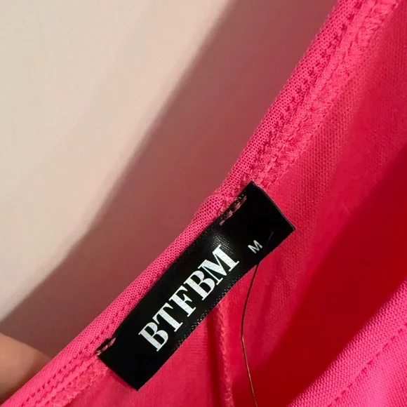 BTFBM One Shoulder Ruched Neon Pink Mini Dress - Picture 4 of 7